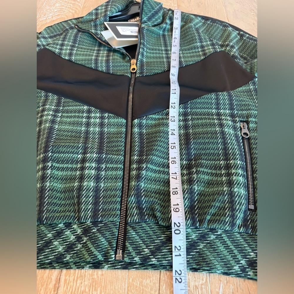 Chiara Boni Utaki Green Plaid Zip-Front Track Jacket Black Accent NWT Size 0 - Picture 11 of 14